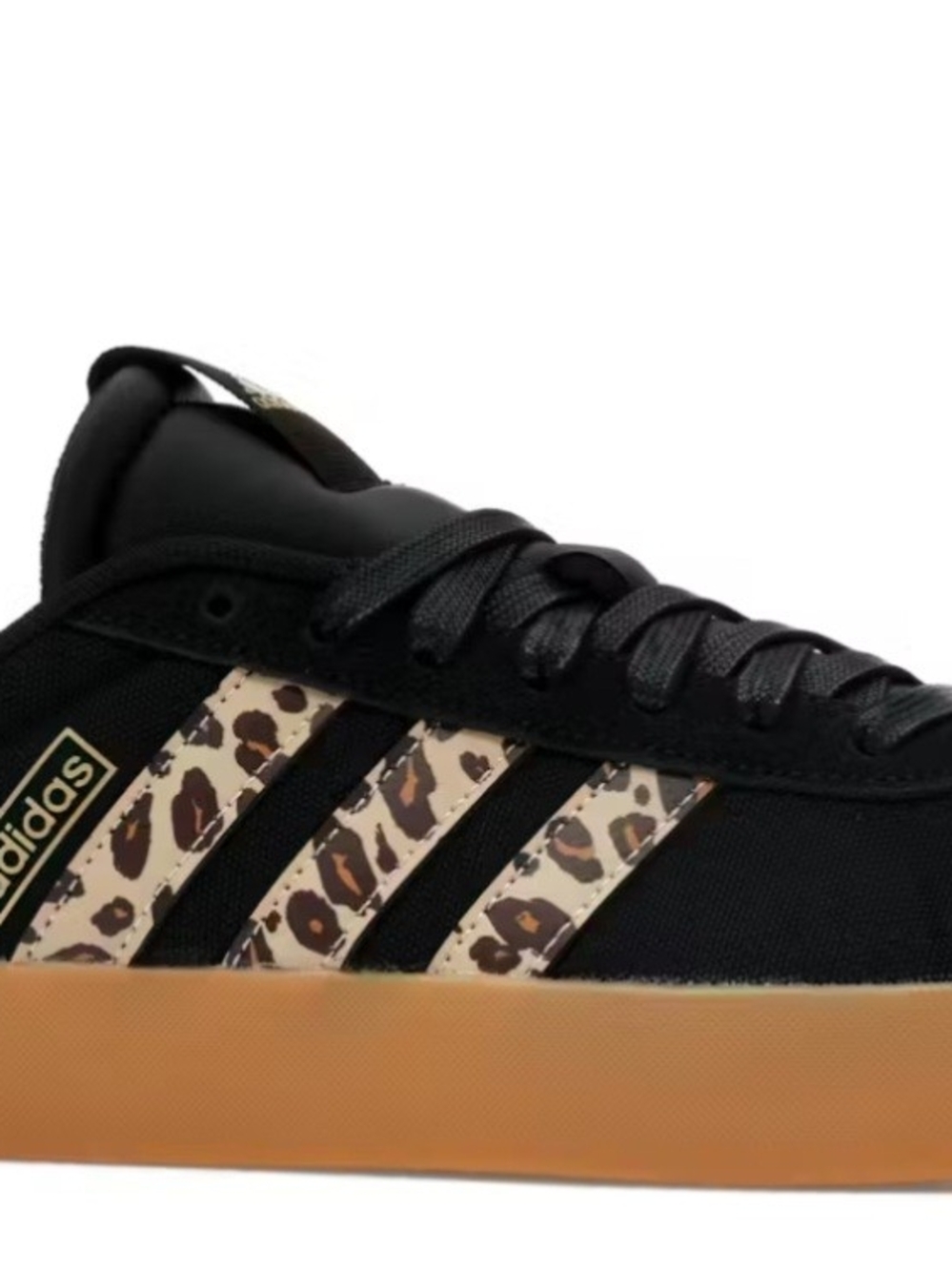 adidas Black Sneakers with Leopard-Print Stripes and Gum Sole - Picture 2 of 5